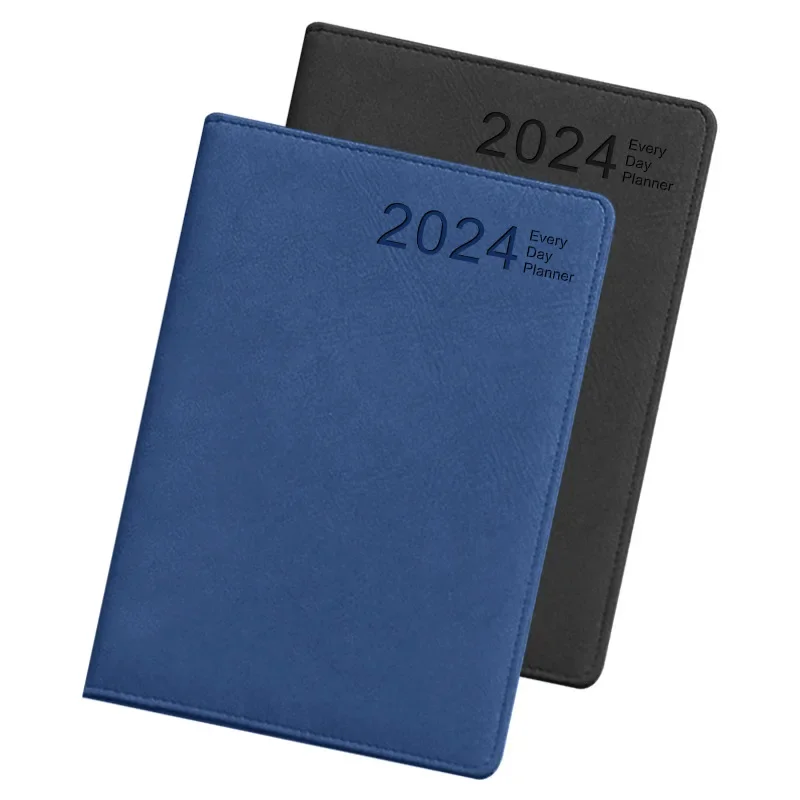 2024 Calendar Book English A5 Daily Planner Agenda Book Planner Notebook Leather Notepad Meeting Minutes Business