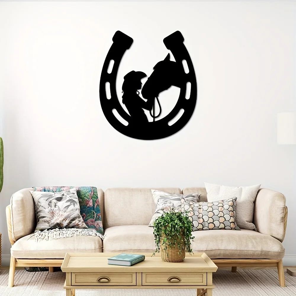 

1pc Girl and Horse Metal Sign, Horseshoe Wall Hanging Decor, Perfect Wall Art Decor, Home Decor, Holiday Gift Housewarming Gift