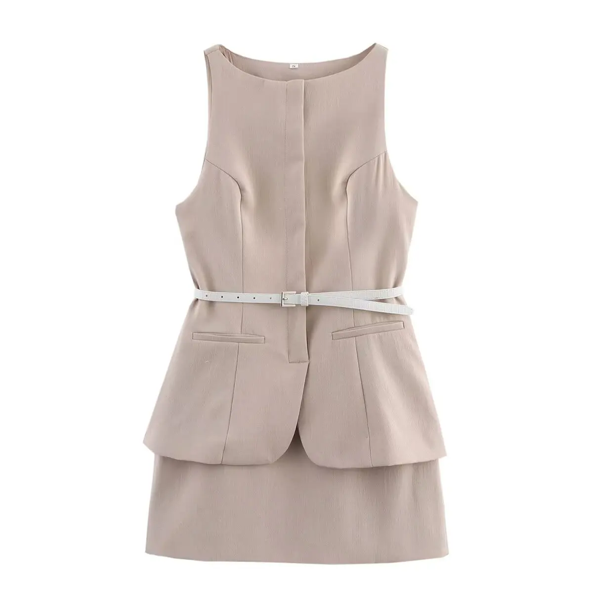 

2025 AZRAF Fashion European and American Style Spring New Arrival with Belt dress Chic waistband Crewneck Mini Skirt Vestidos