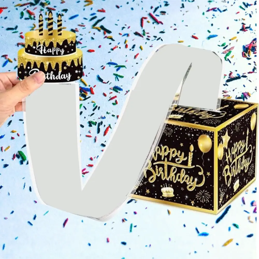 

Creative With Cake Card Birthday Money Box Funny Paper Money Pull Box Black Gold Pumping Money Box Happy Birthday Decor