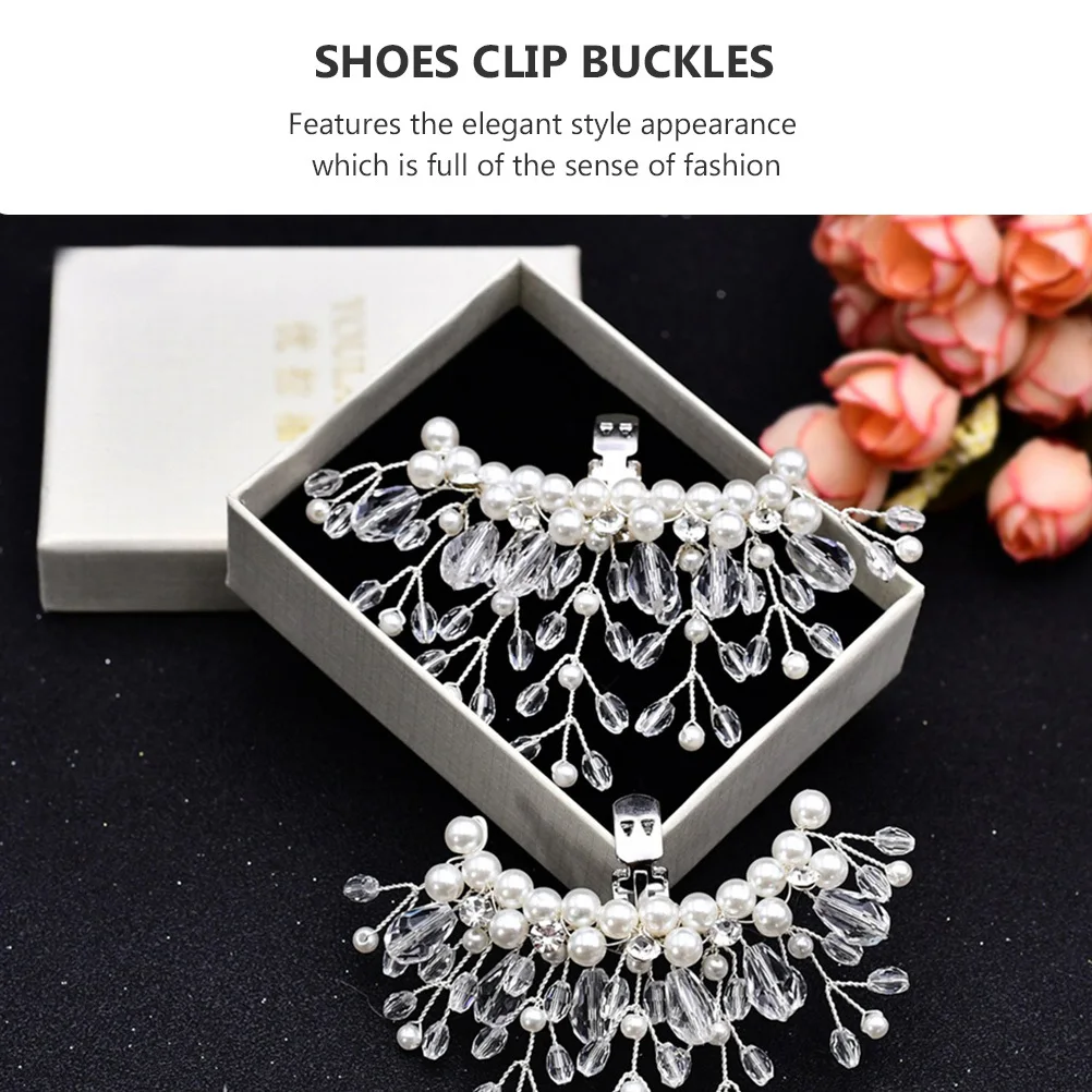 

2pcs Pearl Shoe Clips Crystal Bridal Buckles Decorative Wedding Shoes Charms Detachable Elegant Shoe Clip Buckles