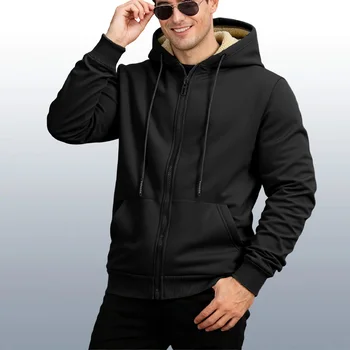 Winter Lambswool Zipper Hoodies Thicken Warm Jackets Long Sleeve Sweatshirts Casual Sports Fleece Black Coats Hooded Men Coat To 3