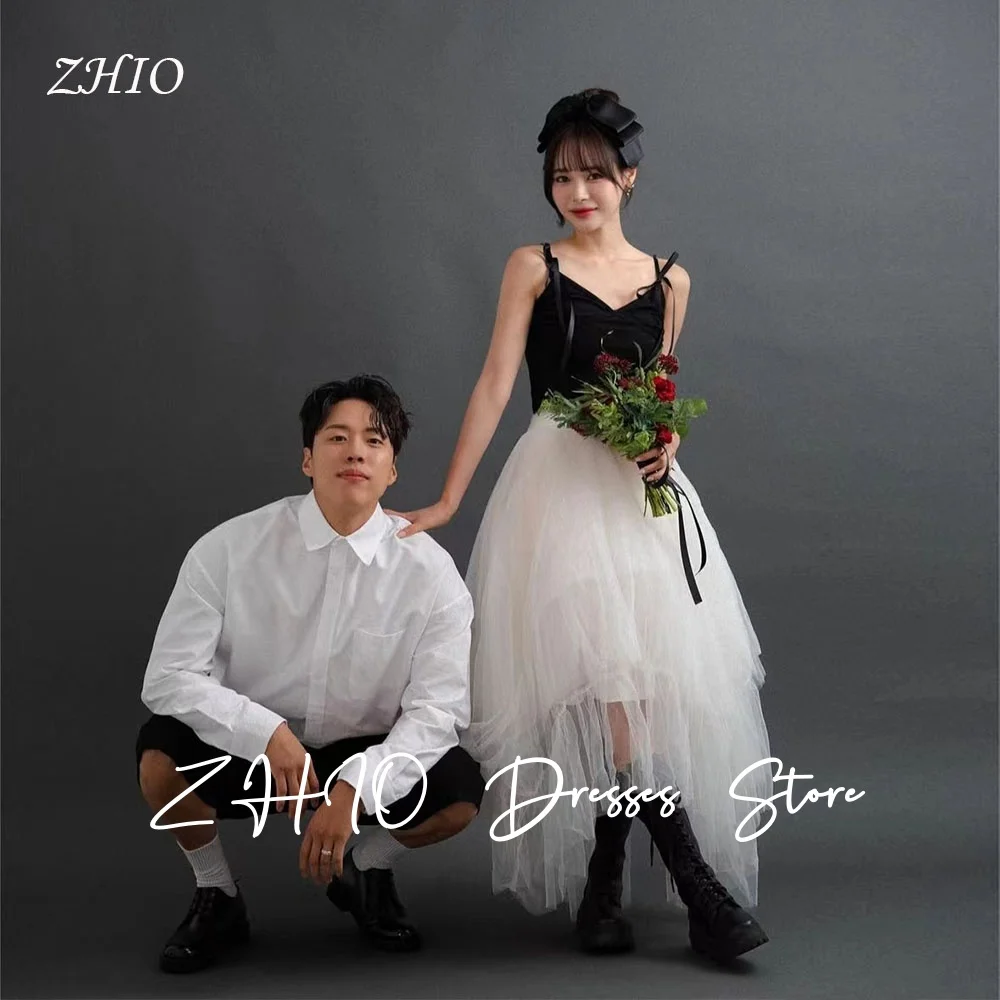 ZHIO – robe de soirée de mariage coréenne, couleur contrastée, bretelles Spaghetti, en Tulle, ligne a, pour séance Photo, robe de réception de mariée personnalisée