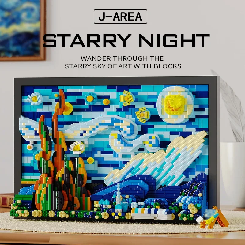 

Creative Gogh The Starry Night Phoframe Moc Art Painting Building Blocks Bricks Home Decoration Model Educational Toy Kids Gift