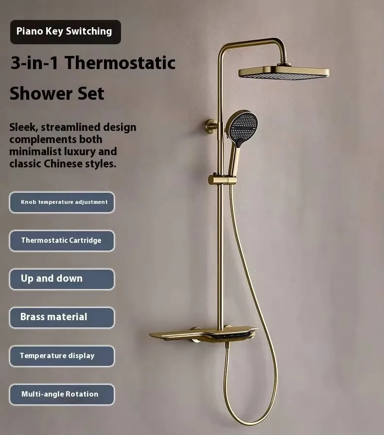 

Brushed Gold Brass Atmosphere Light Piano Key Lifting Soft Rain Shower Mixer