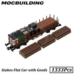 Stakes Flatcar with Goods Train Model Railway Accessories MOC Building Blocks Bricks Display Construction Gift Christmas