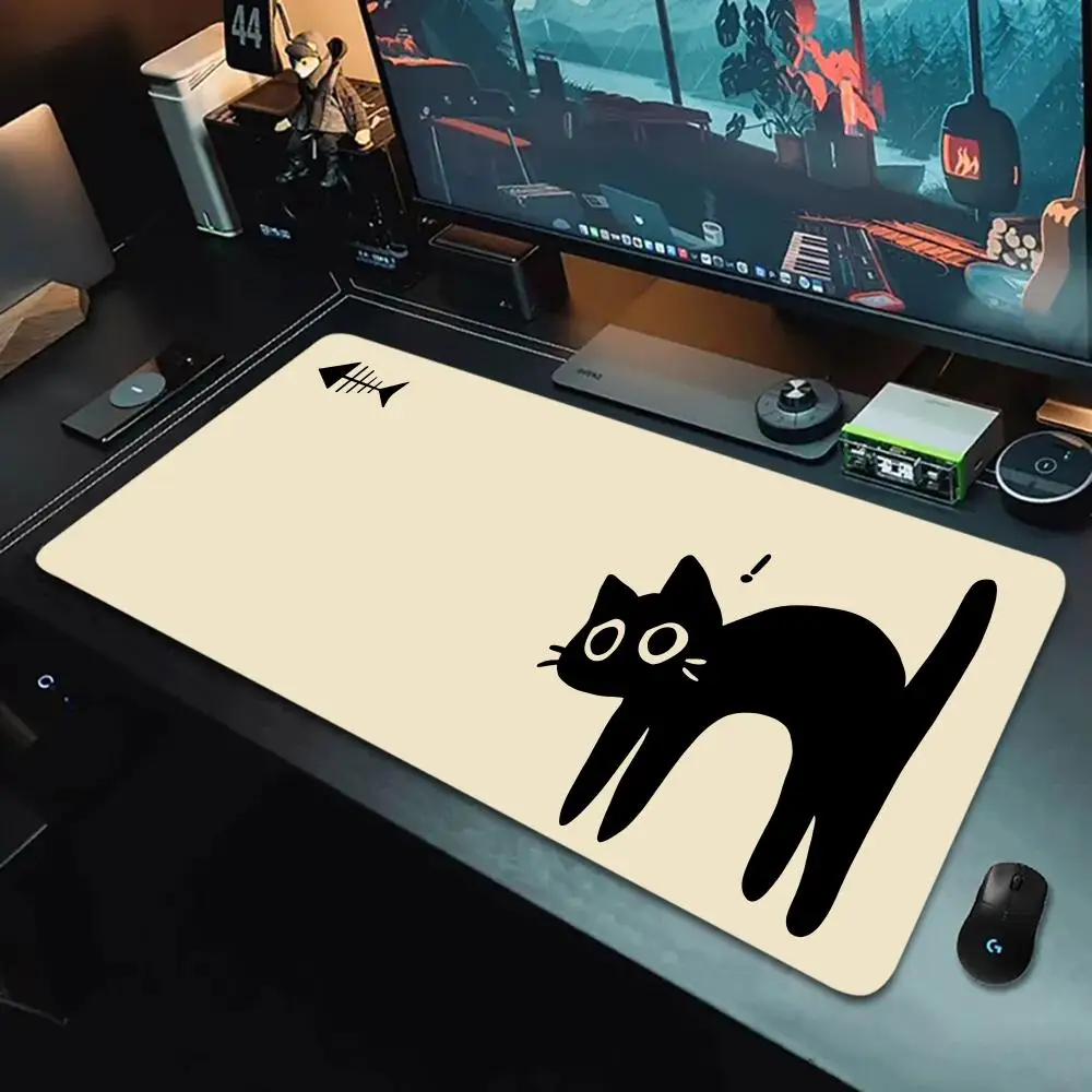 

Коврик для мыши с милым черным котом, большой коврик для компьютерной офисной игры, настольный коврик XXL, резиновые противоскользящие прошитые коврики для клавиатуры, длинные настольные коврики