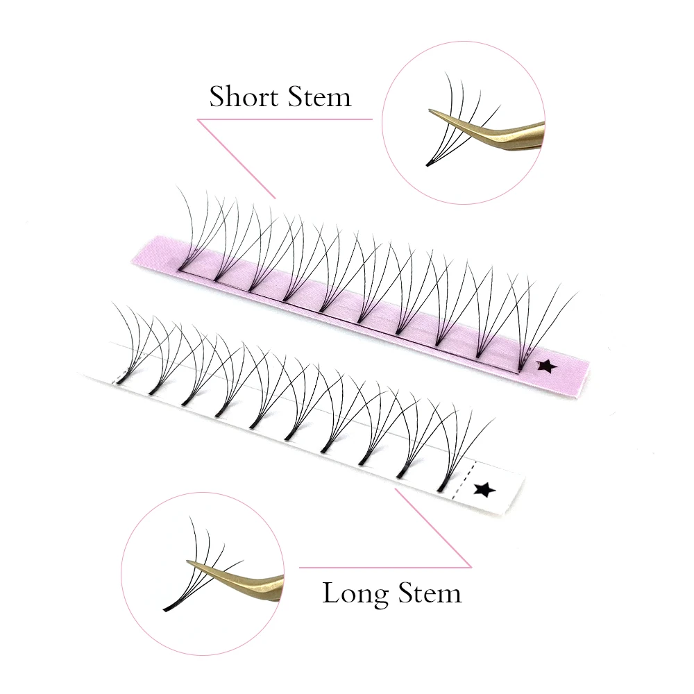 Abonnie Premade Long Stem Curto Stem Lashes, Extensões de Volume Premade, 3D, 4D, 5D, 6D