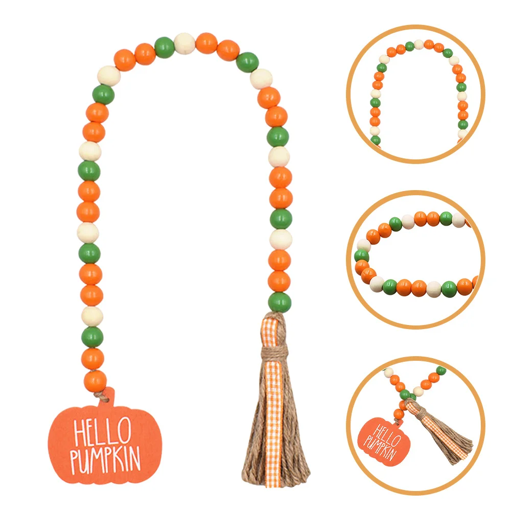

Wooden Beads Pendant Rustic Style Hanging Ornament for Festival Wall Home Decor Farmhouse Beaded Garland with Tassel Decorative