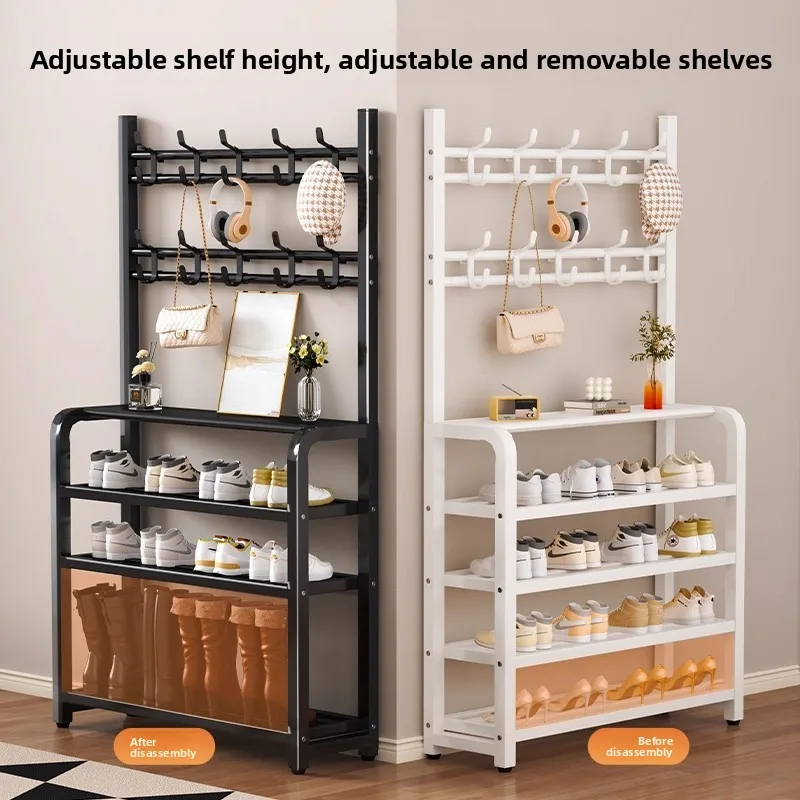 Coat Rack Shoe Rack With Storage Shelf Freestanding with 8 Hooks for Entryway Bedroom Closet 5 Tier