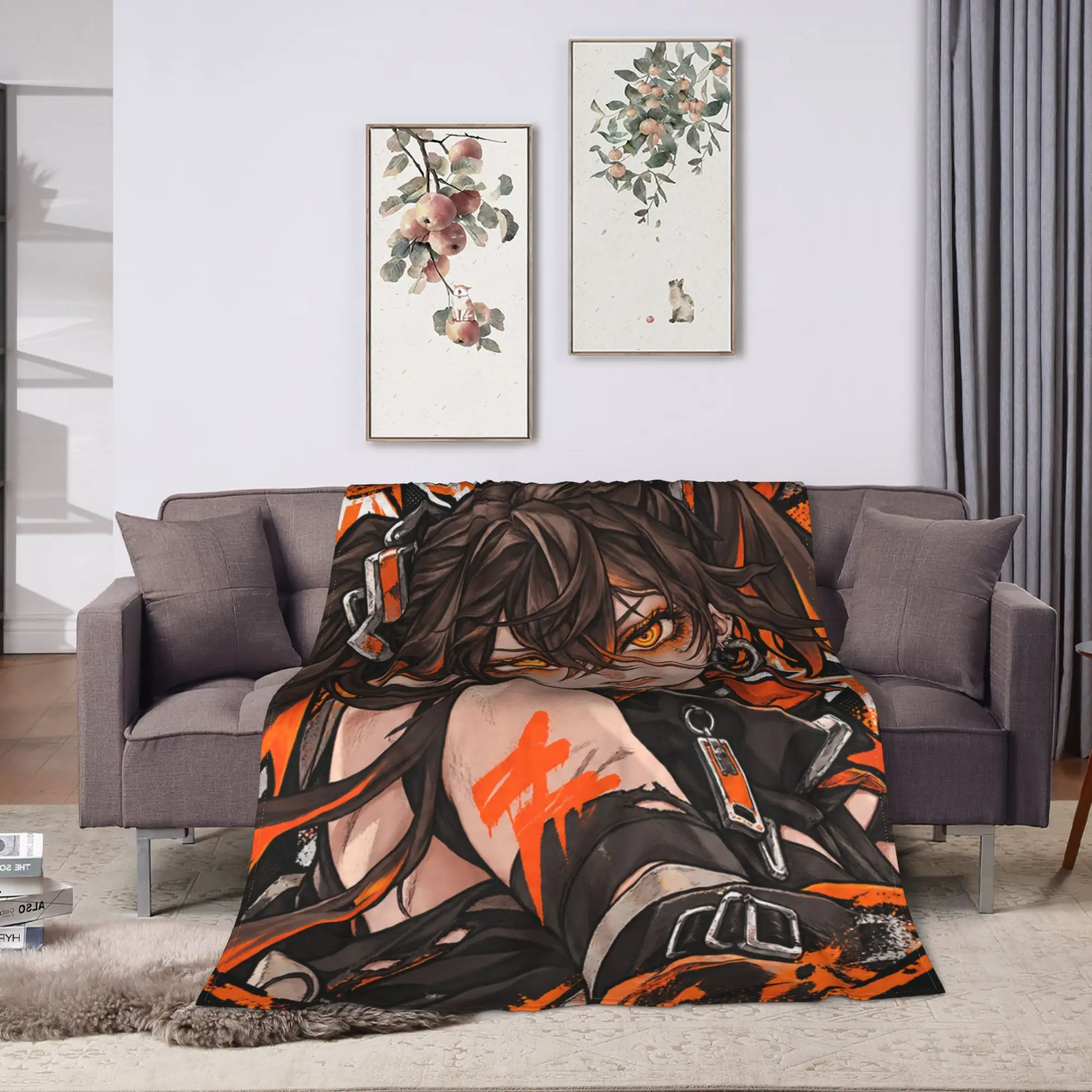 GACHIAKUTA Black Haired Man Orange Flames Anime Flannel Blanket Autumn  Soft Warm Bedding Throws Comfortable Bedspread Bed Cover
