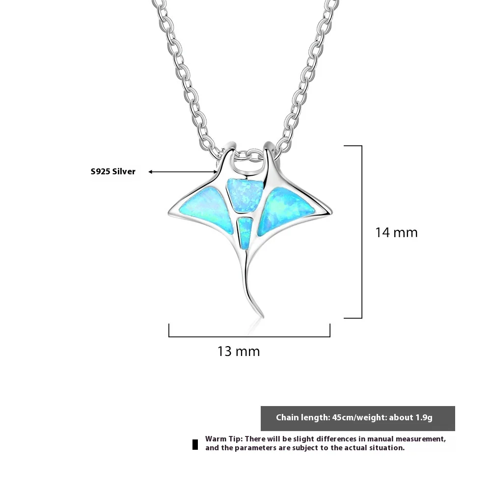 Symbol of Freedom Necklace, Elegant Manta Ray Pendant with Blue Opal, Meaningful Gift for Ocean Lovers, Silver Color Jewelry