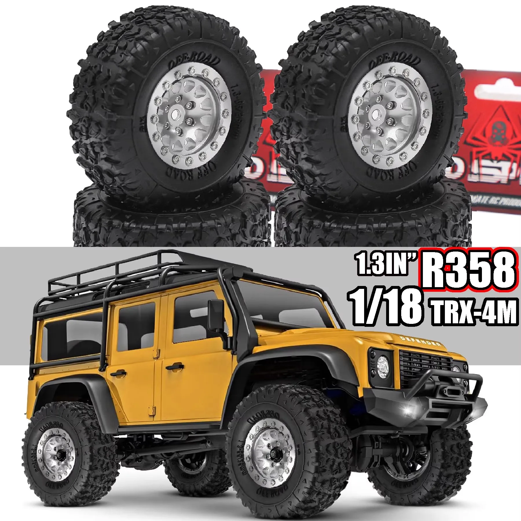 

RS Red Spider presents 1/18 TRX-4M SCX24 1.3 Metal Elliptical Wheels + Crawler Tyre Treads R358
