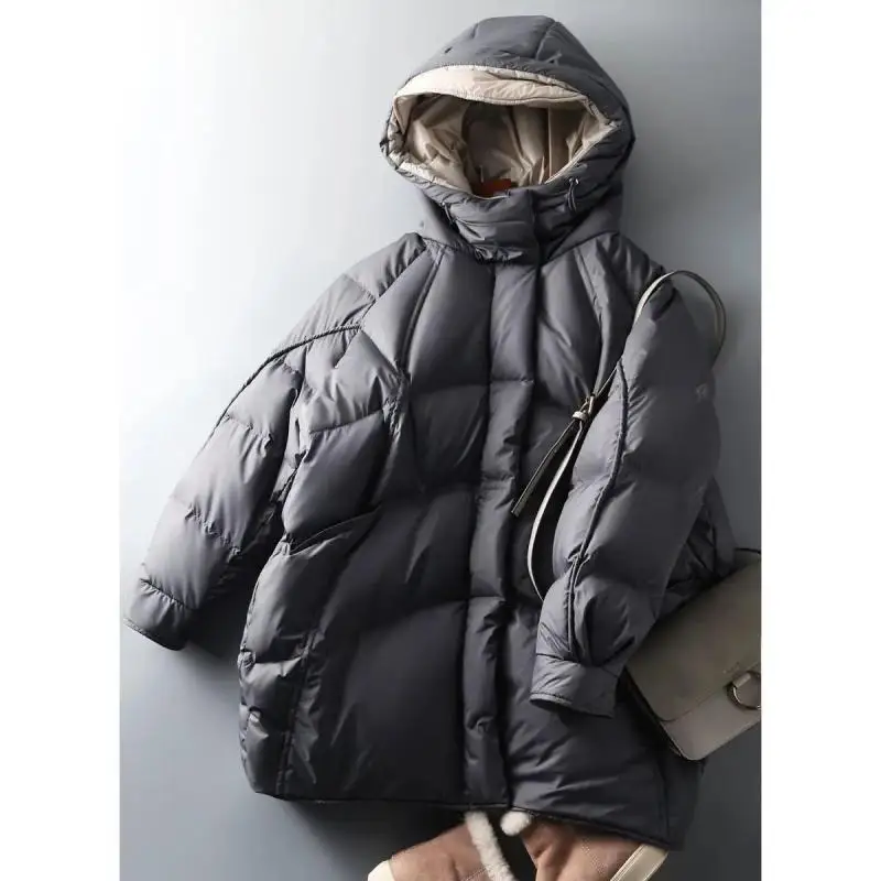 

Women's Mid-Length down Jaet Thiened Bread Sle Winter Coat Korean Sle Large Size Hooded Small Figure Friendly Outerwear
