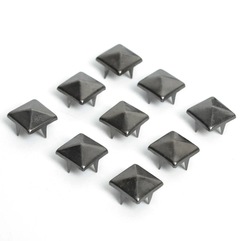 10mm Black Square Rivets 4 Claw Spikes And Studs Punk Leather Rivets For Jeans Clothes 100pcs Punk DIY Crafts For Bags