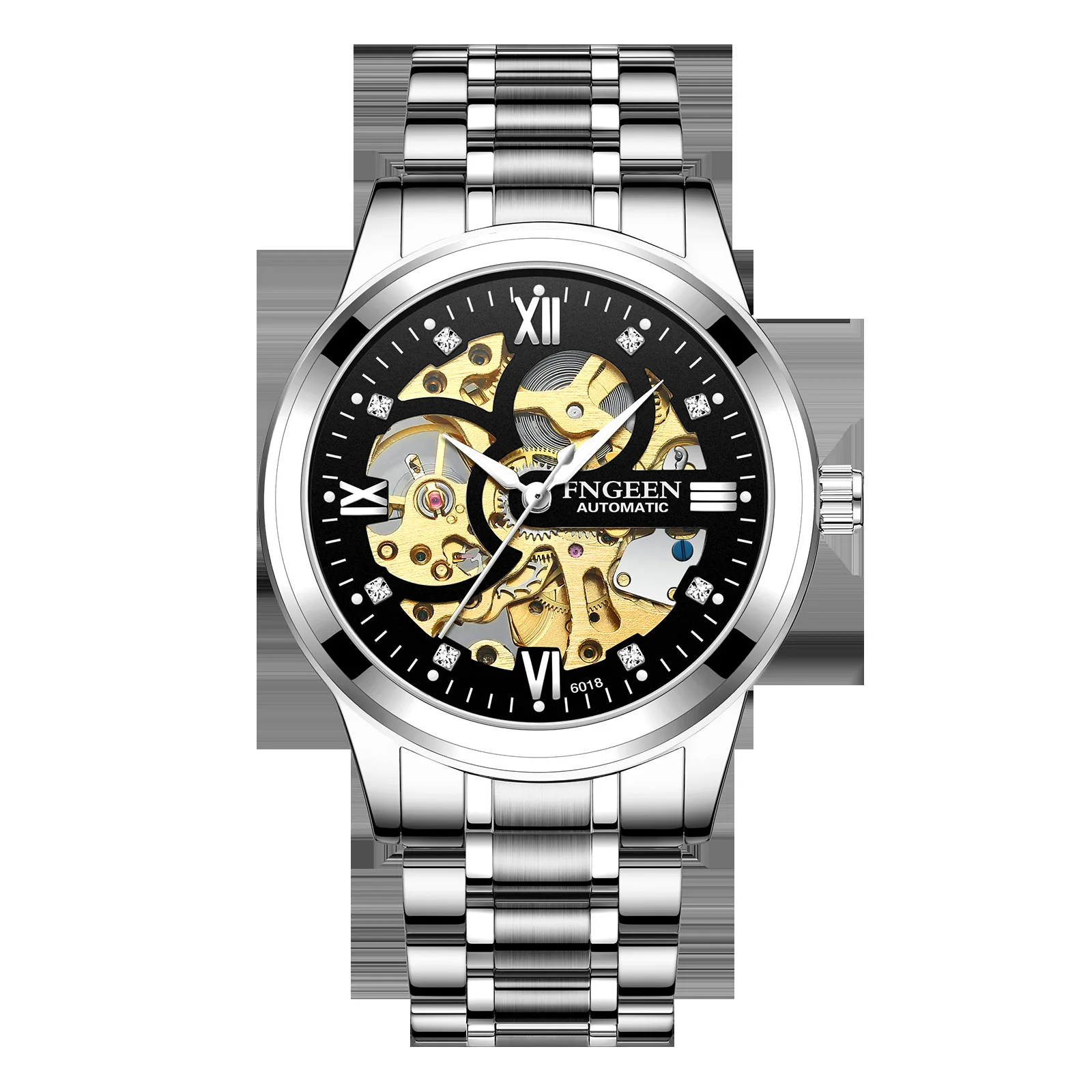 AL-116機械式腕時計 メンズ ブラック ダイヤモンド メンズ腕時計ブランド 防水 韓国版 ビジネスギフト トゥールビヨン スケルトン腕時計