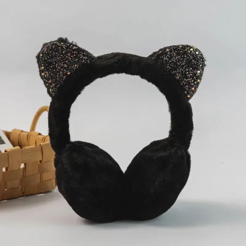 New Lovely Winter Warm Cat Ear Warmers Glitter Ears Plush Earmuffs for Women Playful Girls Ear Muffs Cold Protection Warm Hot