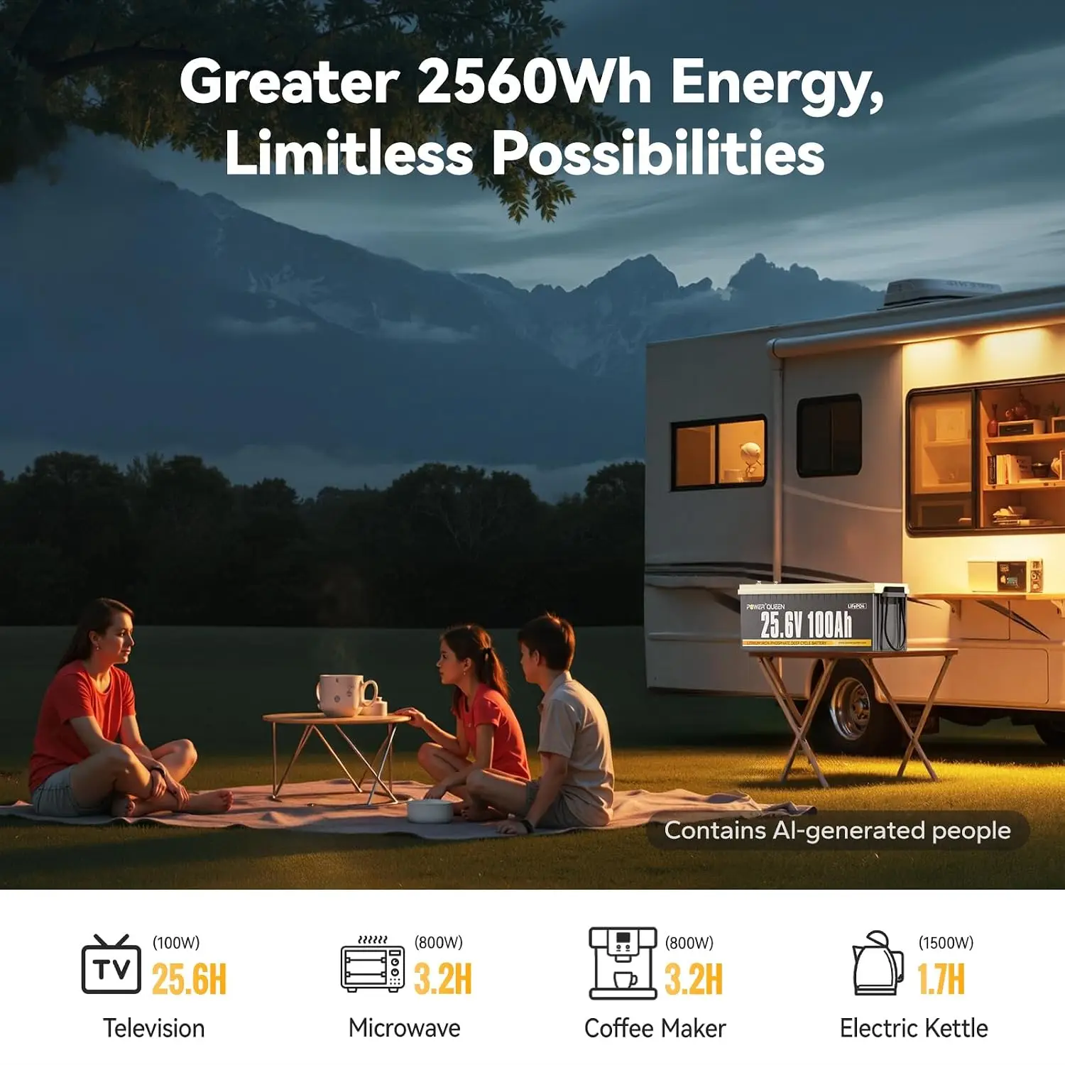 24V 100Ah LiFePO4 Battery, 100A BMS Protection, 4000-15000 Cycles, 2.56kW Load Power, 2.56kWh Deep Cycle Lithium, Custom