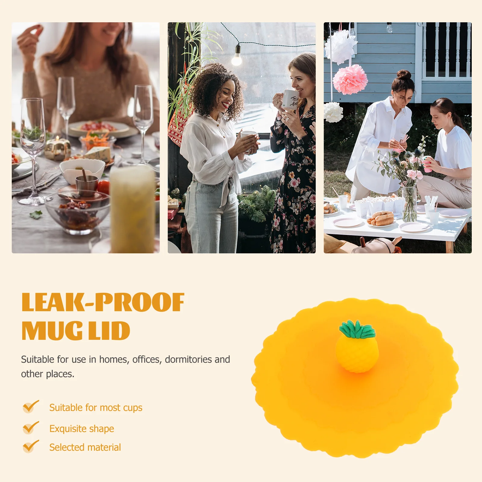 

6pcs Silicone Cup Multipurpose Cup Lid Lids Fruit Style Dustproof Leak Proof Reusable Coffee Covers Storage Kitchen Bar