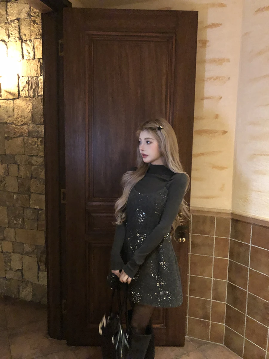 

Seven Simp Slip Dr Spring Autumn New Women's ey Sequin Strap Dr Unique Super Beautiful Skirt Commute Sle Long Sve