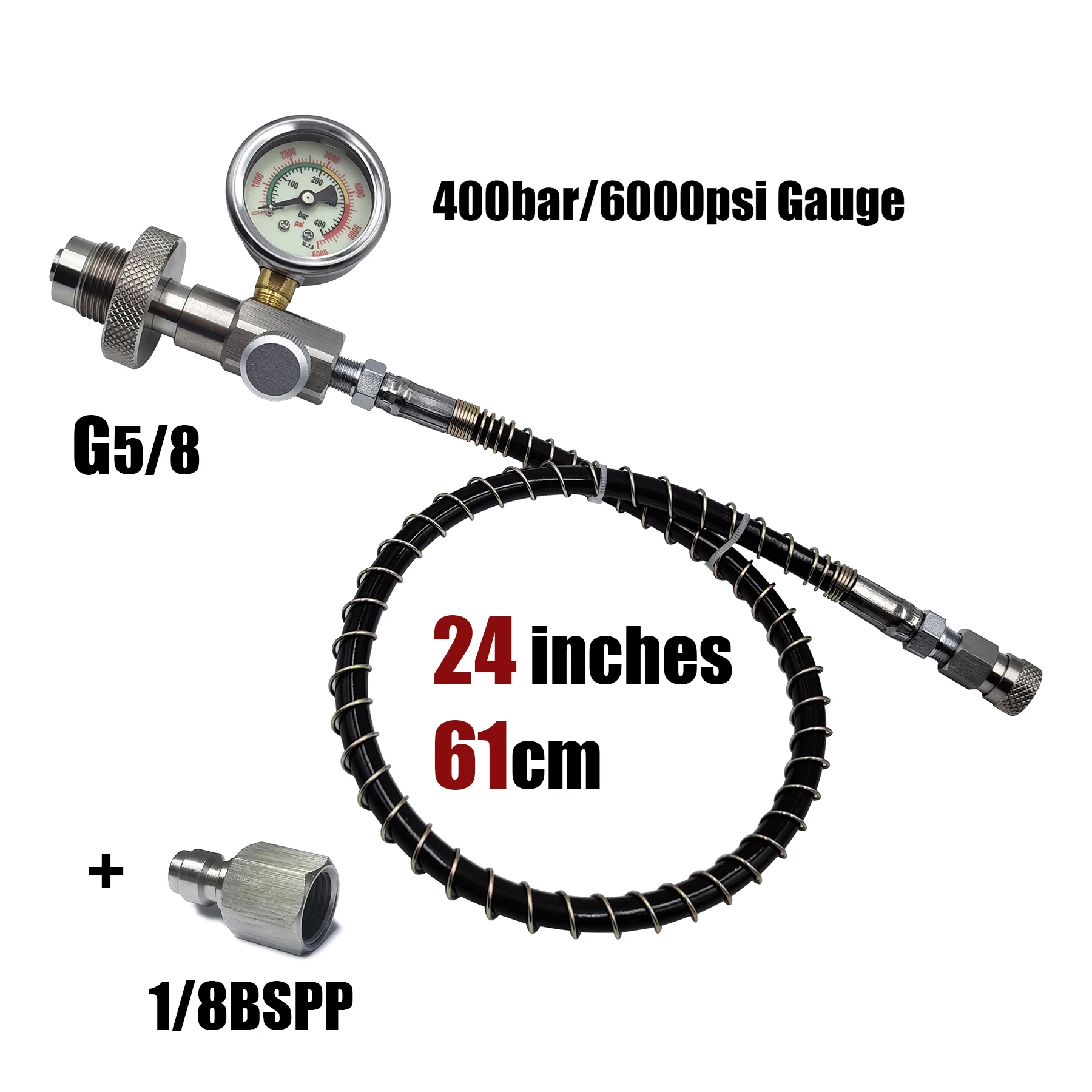 HP Filling Station Chargeing Adapter DIN Connector HPA Scuba Diving Big Tank To Small Bottles With Hose 6000psi/400bar Gauge