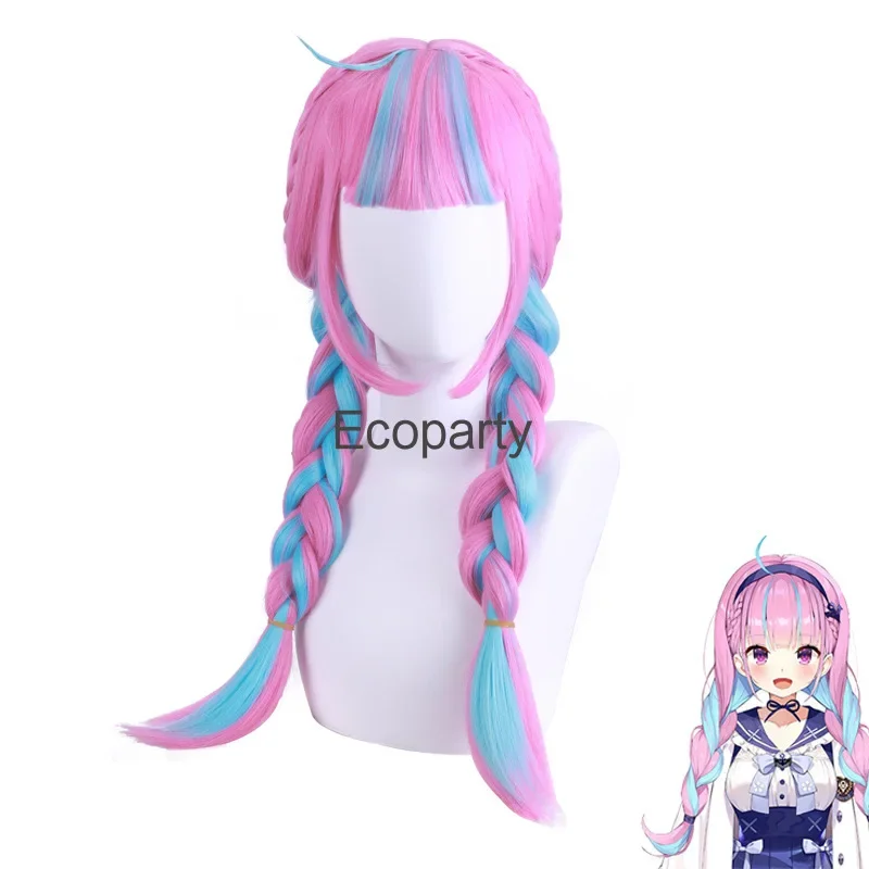 Cosplay Halloween Synthetic Wig Hololive Minato Akua Virtual Anchor YouTuber Akua two-tone Hair   Free Wig Cap