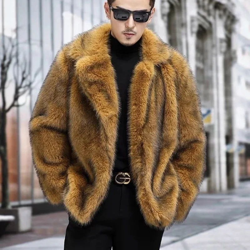 

Men's Winter Tops Coat Faux Fur Mid-length Thickened Warm Vintage Comfortable Leisure Advanced Niche Versatile Skinny JJ977