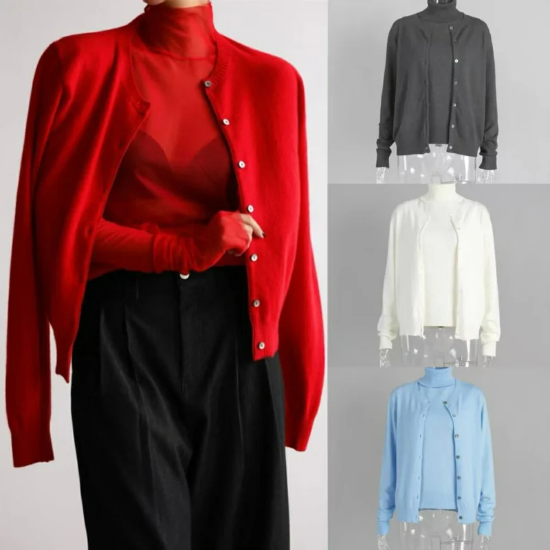 

Knitted Sleeveless Vest Sweater Cardigan Woman O Neck Long Sleeve Single Breasted Cardigans Autumn Winter Knitwear Set