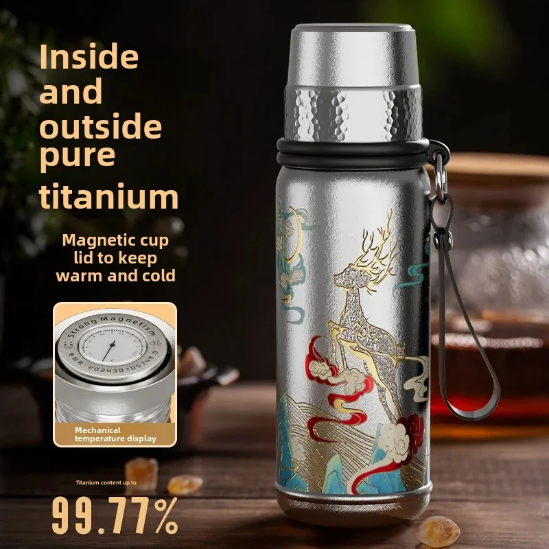 

Pure titanium thermos cup, high-end gift box, men's and women's office stewed teacup, mechanical temperature display