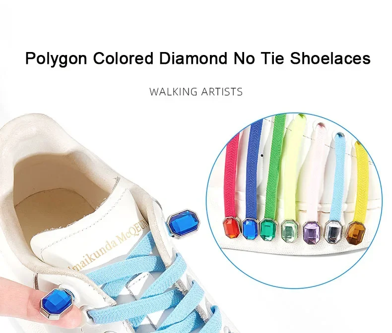 Bunte, elastische Schnürsenkel mit Strasssteinen für Sneaker, Schnürsenkel ohne Binden, flache Schnürsenkel für Kinder und Erwachsene, 1 Paar. – Detail 1