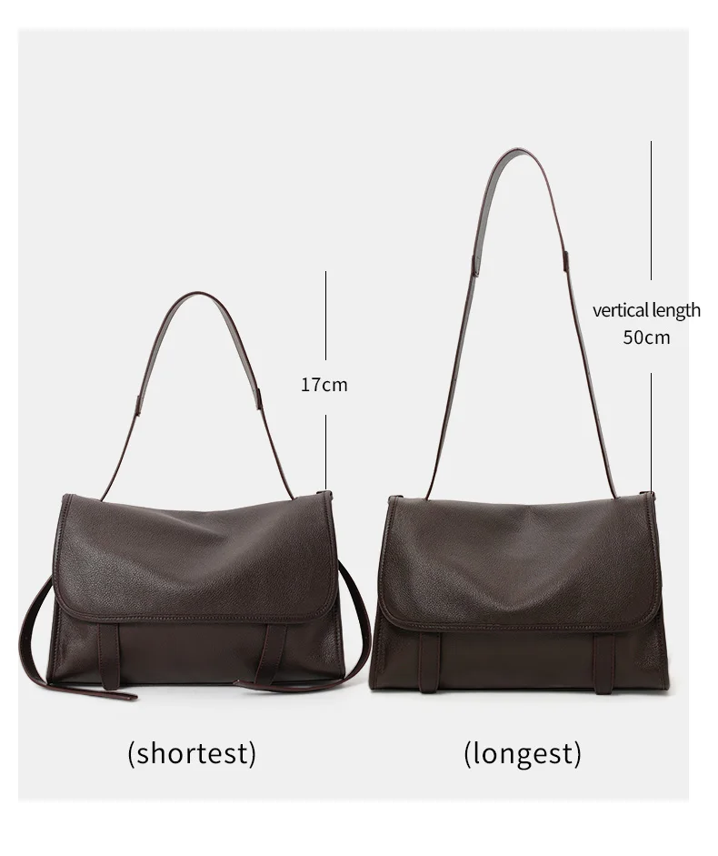 Große Kapazität, mehrere Taschen, Rindsleder, Damen-Umhängetasche, Litchi-Muster, Umhängetasche mit Klappe, verstellbarer Schultergurt, Alltagstasche – Detail 4