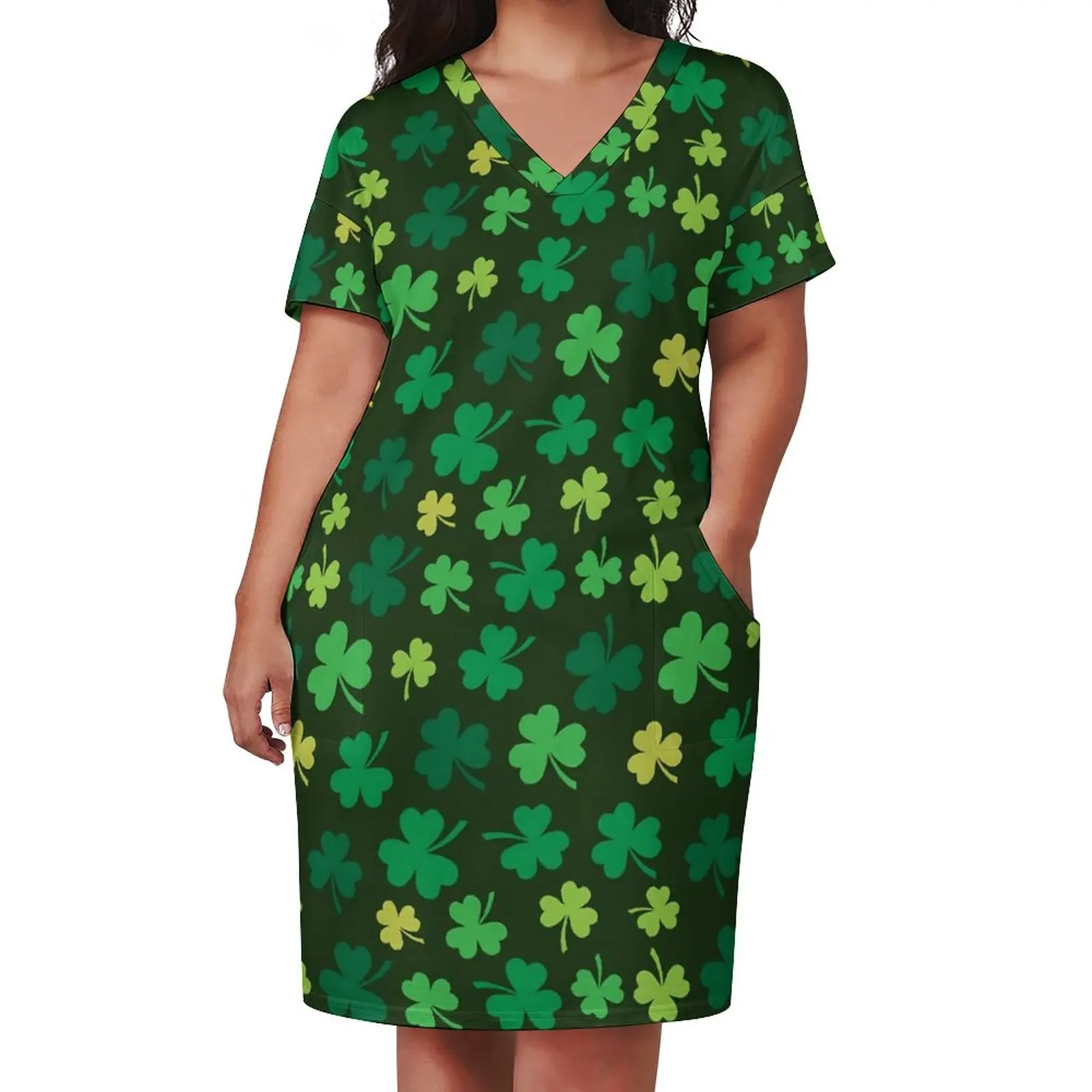 St Patricks Day Dress V Neck Green Shamrock Street Fashion Dresses Summer Cute Casual Dress Ladies Design Plus Size Vestidos