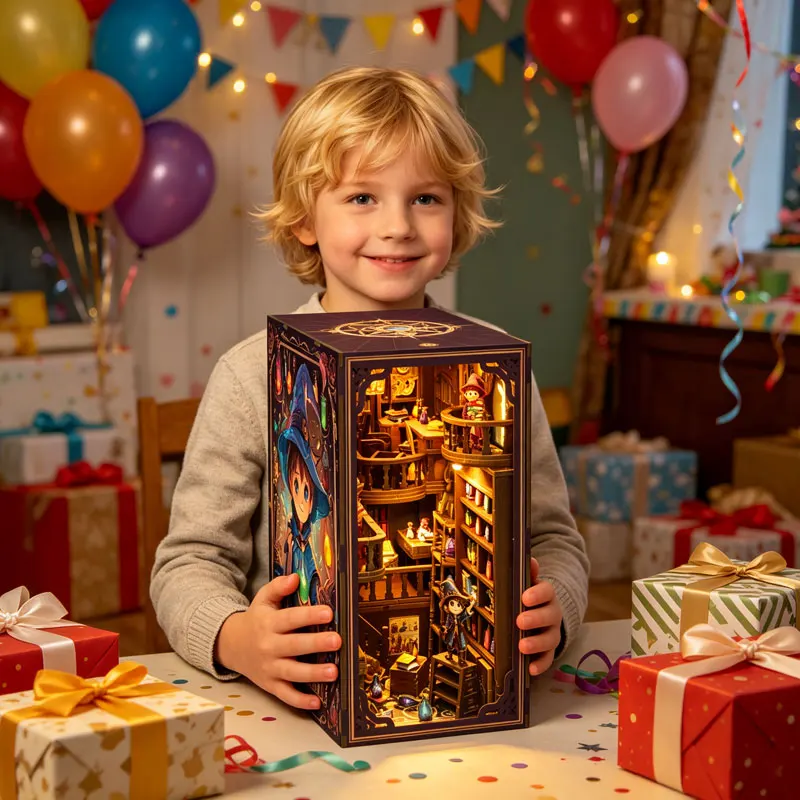Zuuton Wizard Magic Book Nook DIY Wooden Miniature Kit With LED