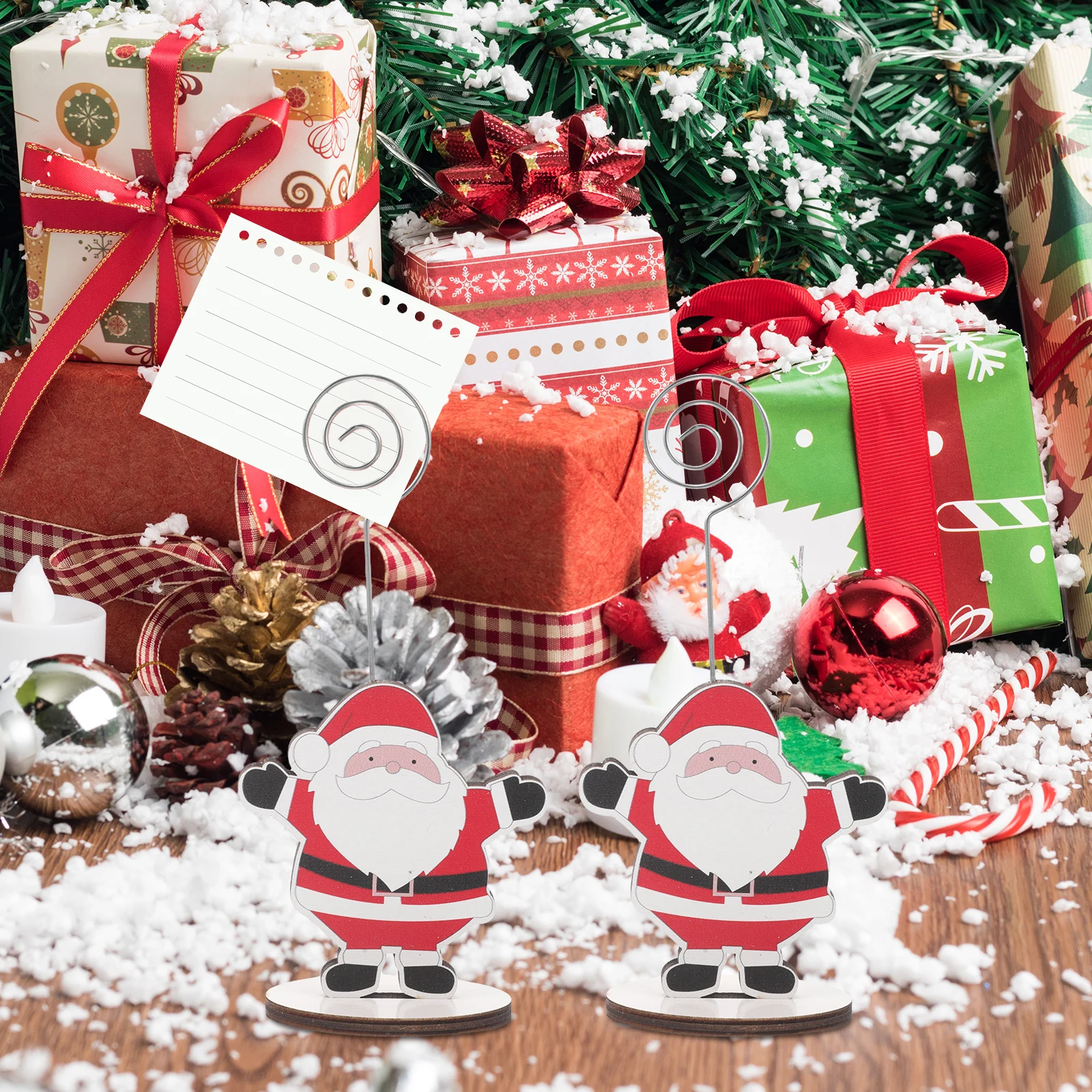 

12 Pcs Holder Flat Base Message Folder Home Office Santa Photo Xmas Party Note Clip Clip Desktop nament Card ganizer