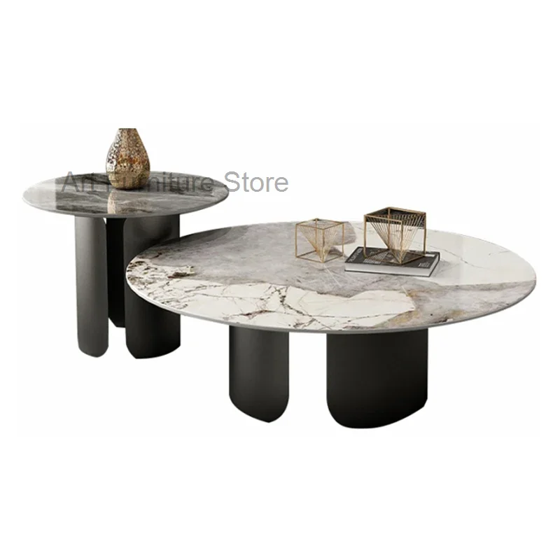 Modern Minimalist Coffee Tables Round Marble Effect White Metal Side Table Simple Luxury Mesa De Centro De Sala Home Furniture