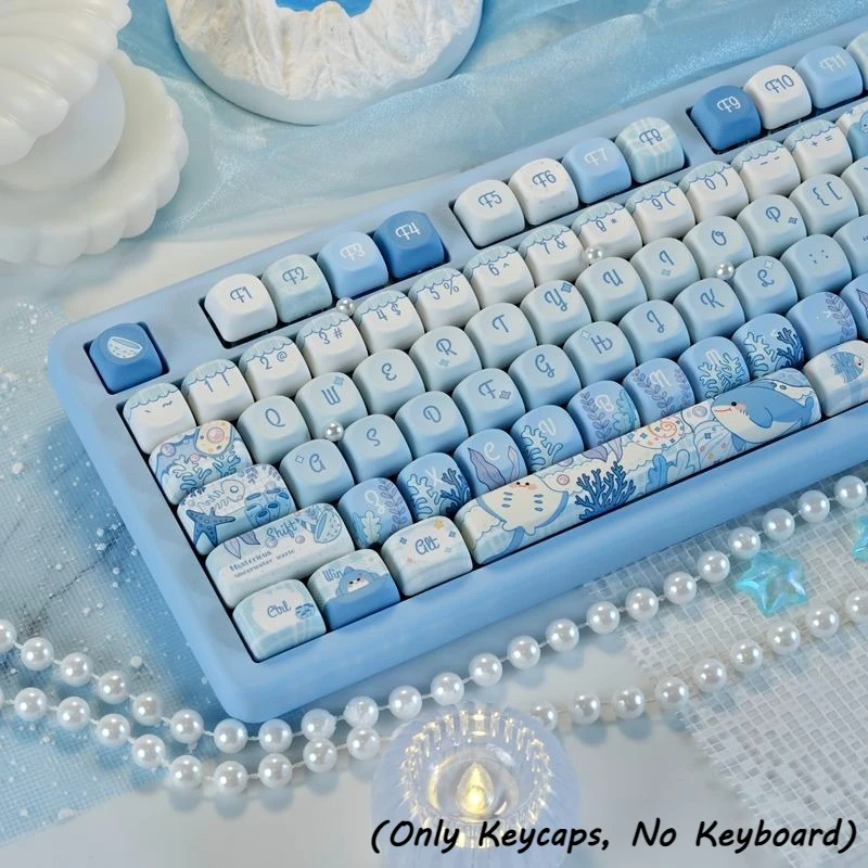 Cute Ocean Underwater World Keycaps MOA Profile PBT 130Keys Keycap Set Blue Sea Animal KeyCaps for Mechanical Keyboard Accessory