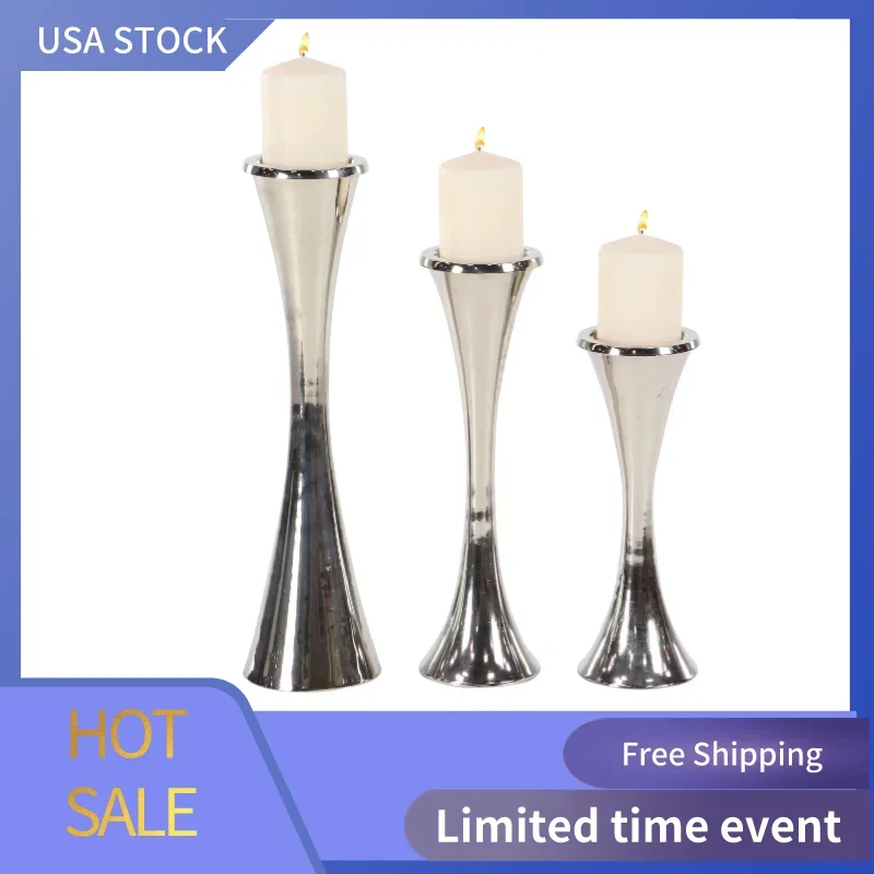 

3 Candle Silver Aluminum Candle Holder, Set of 3