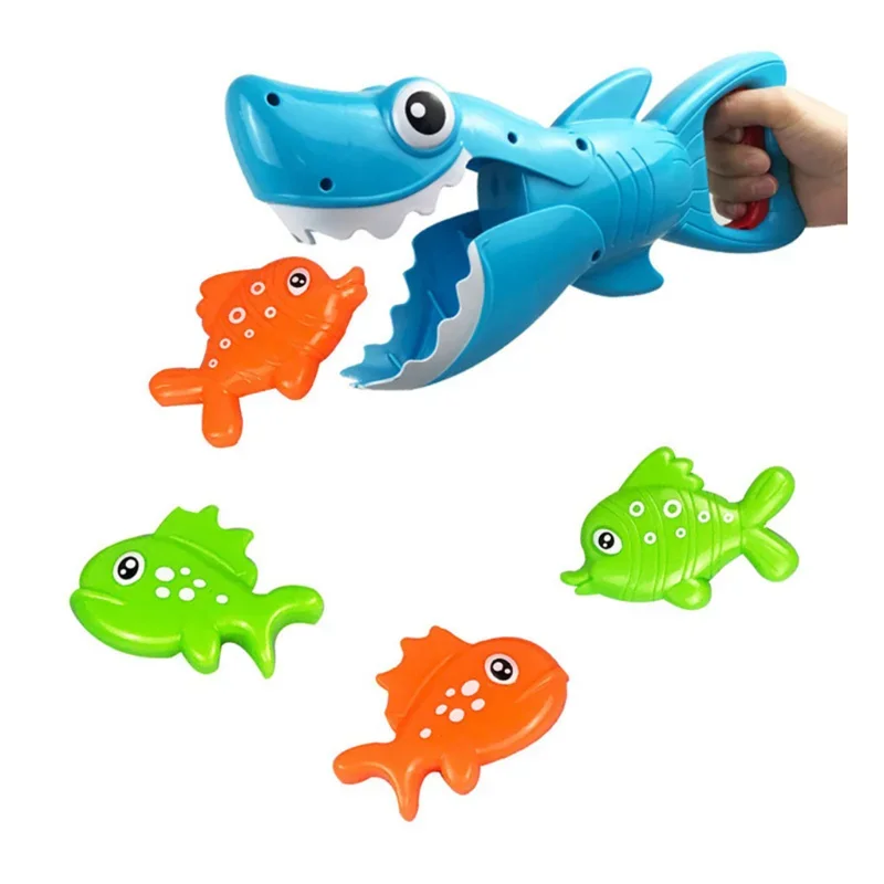 

0-3Y Funny Shark Bath Toy for Boys Girls Catch Game with 4 Fishes Bathtub Interactive Bathing Puzzle Fishing Water Toy