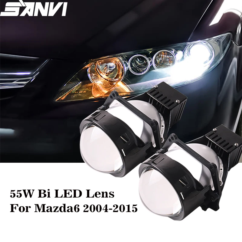 

SANVI 2PCS 3Inch 55W 5500K Bi LED&Lense Headlight For Mazda6 2004-2015 With G5 Hella 3R Frame Auto LED Light for Car Accessories