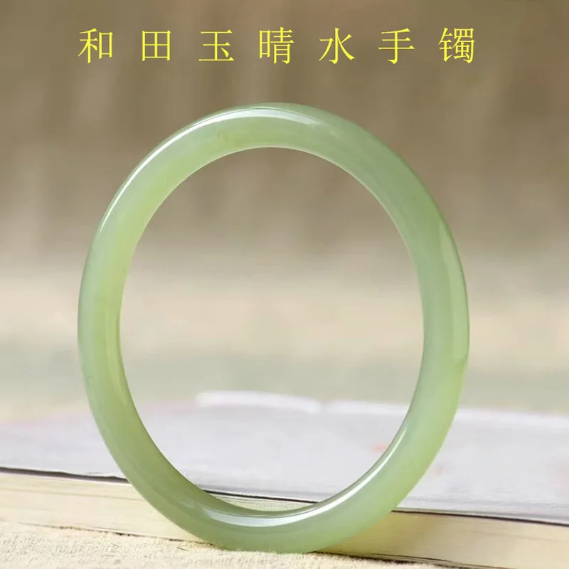 Natural Hetian , Jade , Women'S Round , Thin Bracelet, Small And Delicate Green-White J