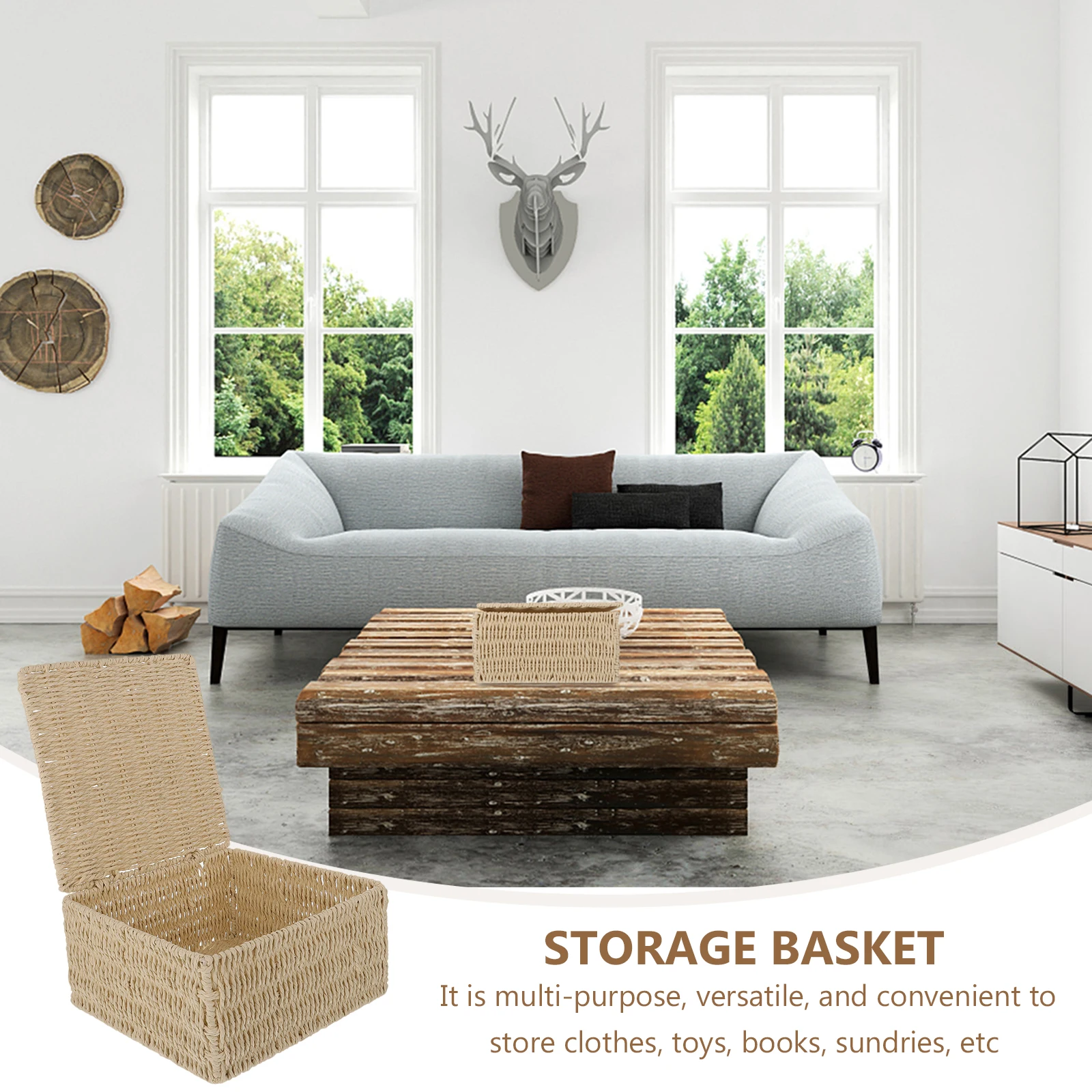 

Large Capacity Basket Paper Rope Iron Material Multi Purpose Dorm Container Home Decor Organizer Storage Box For Clothes