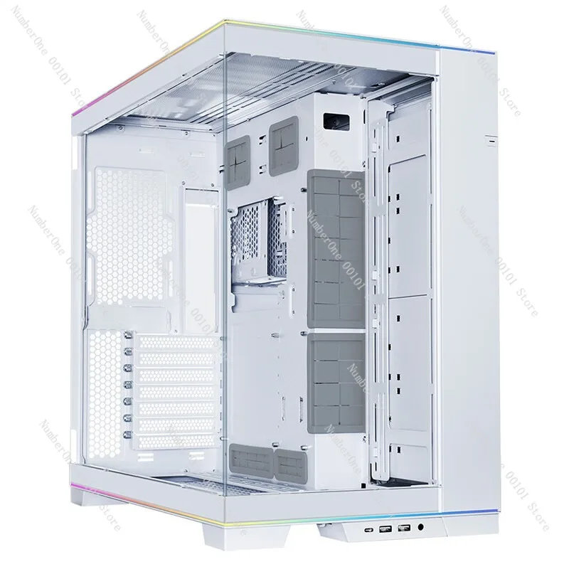 Computer Case with Dual ARGB Light Strips,White/Black PC Gaming Tower Case,Clear Side Panel Desktop Setup,Suitable E-sports Room
