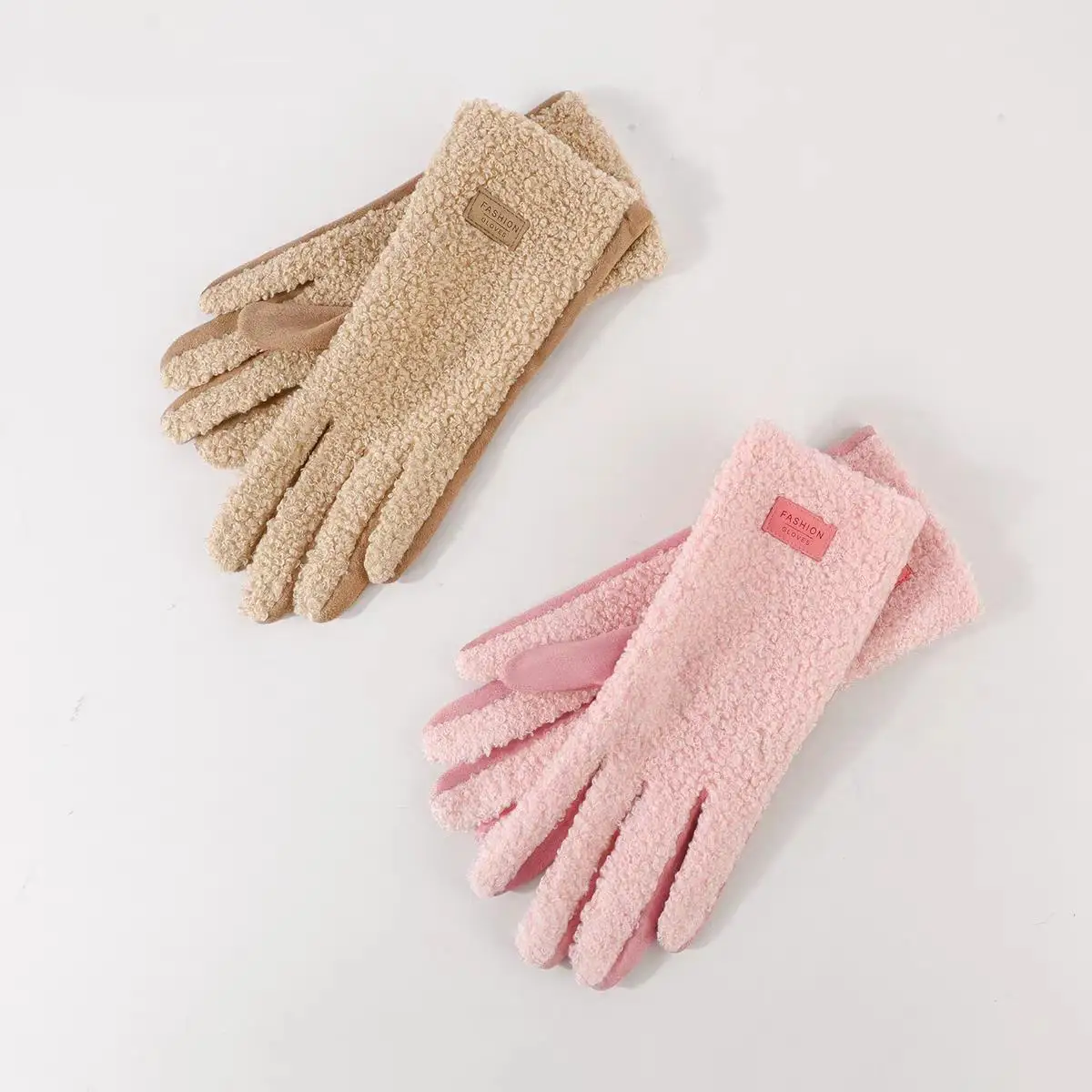 

Winter Full Finger Gloves Imitation Teddy Hair Suede Women Keep Warm Touch Screen Gloves Outdoor Driving Thickened Mittens