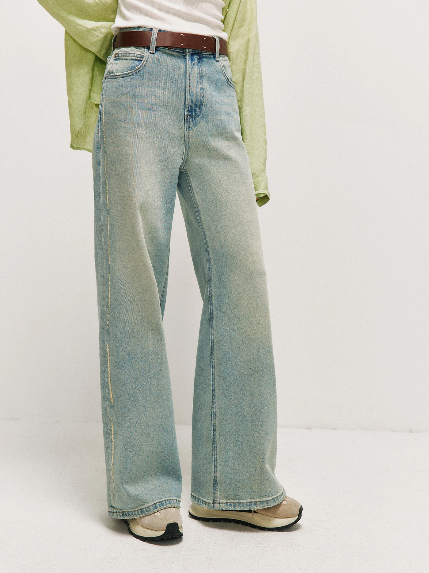 

Vintage Feeling Light Blue Straight Leg Wide Leg Jeans Women's Heavy Waed Retro Aosphere Cool Girl Coin Preparation