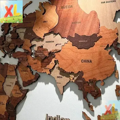 Solid wood world map travel Nordic living room background wall decoration large decorative paintings office school 3D stereo.