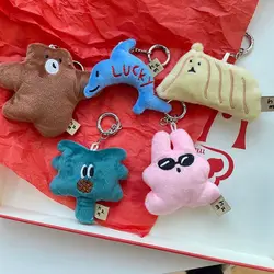 Sunglasses Rabbit Funny Animal Key Chain Fashion Cartoon Hug Bear Dolphin Pendant Toys Charms Plush Doll Keychain Birthday Gift
