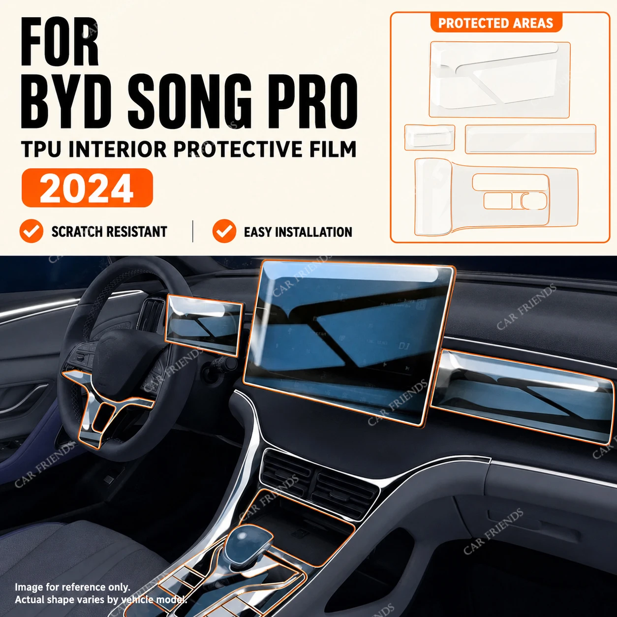 For BYD SONG PRO 2024 Transparent TPU Interior Protective Film for Center Navigation Screen and Instrument Cluster Anti-Scratch