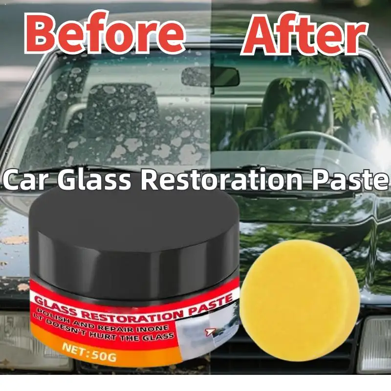 30/50G Car Glass Oil Film Remover Restoration Paste Windshield Fog Stain Cleaner Polishing Cream With Sponge For Vehicle