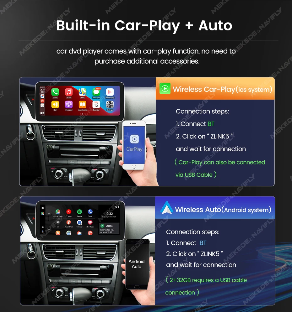 10.25" 12.5" Car Wireless Apple Carplay Android Auto Multimedia Video Player For AUDI A4 A4L A5 B8 GPS Navigaiton 4G Car Stereo image 3