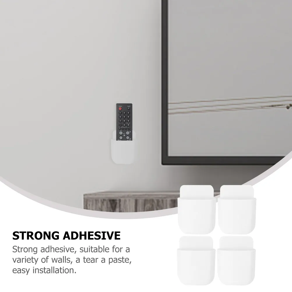 4Pcs Wall Mounted Phone Holder Adhesive Plastic Remote Control Organizer Cell Phone Charging Bracket Simple Design